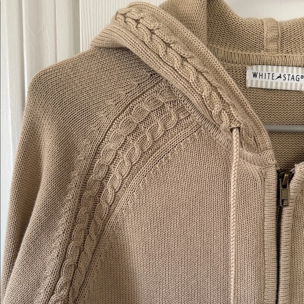 White Stag Women’s Cable Knit Zip Up Hoodie Cardigan Beige Size M